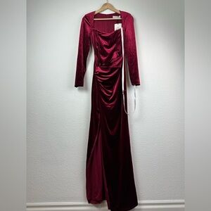 NWT Club L London Fay Berry Velvet Corset Style Knot Maxi Dress